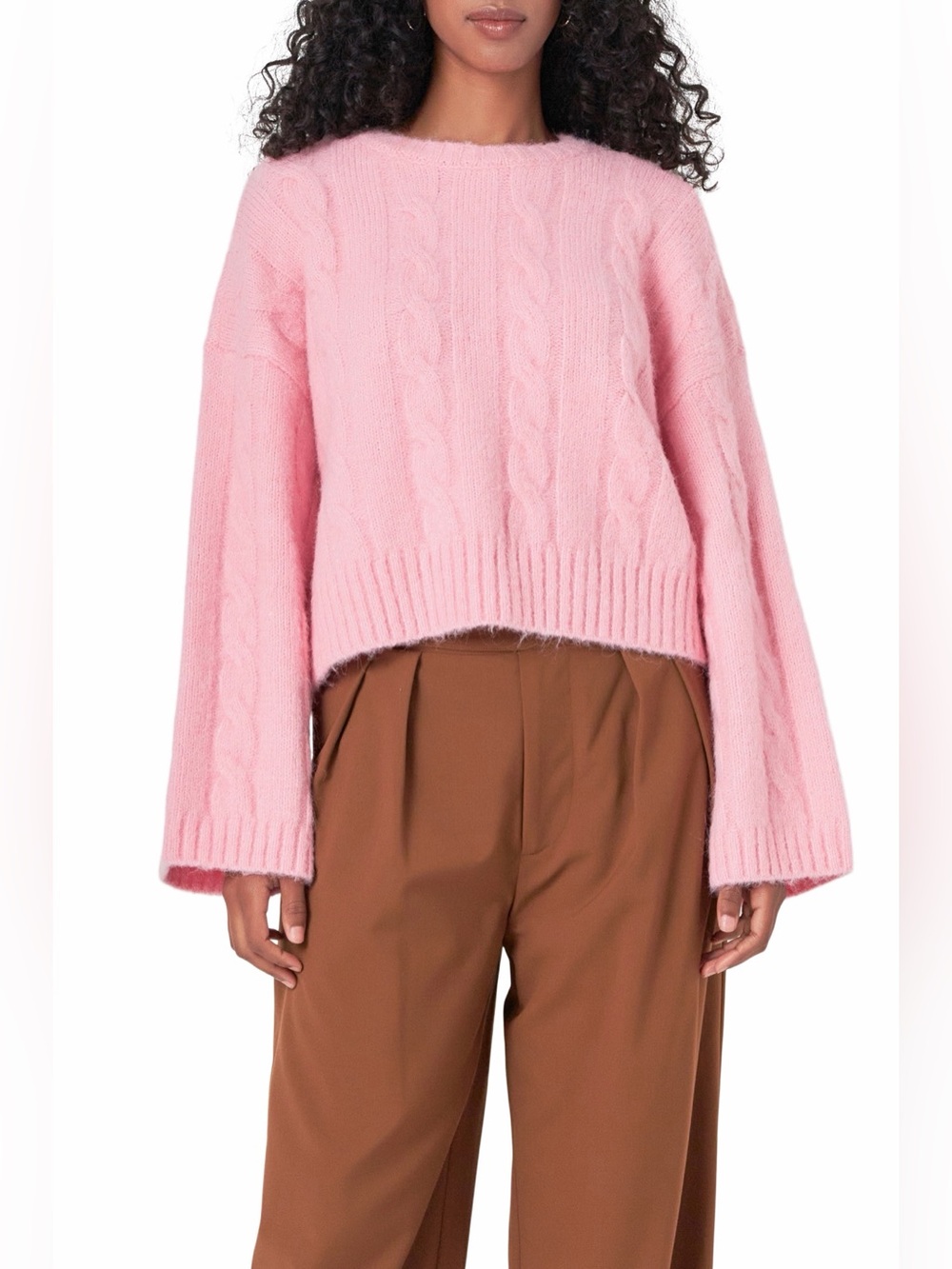 Endless Rose Soft Cable-Knit Pink Sweater